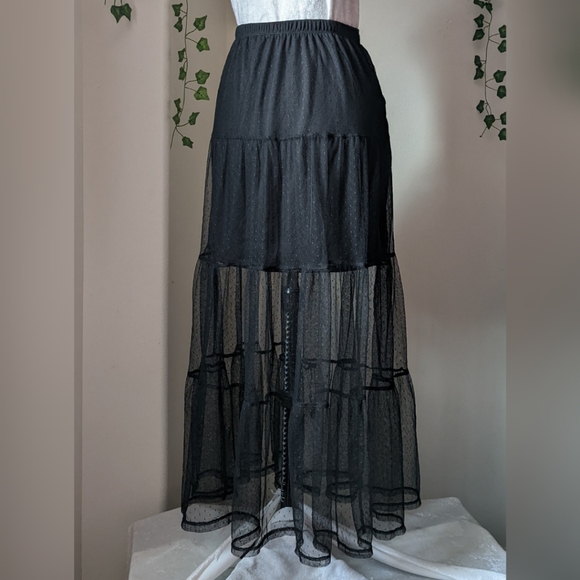 wild fable Dresses & Skirts - Wild Fable Black Sheer Polka Dot Maxi Skirt Sz M
